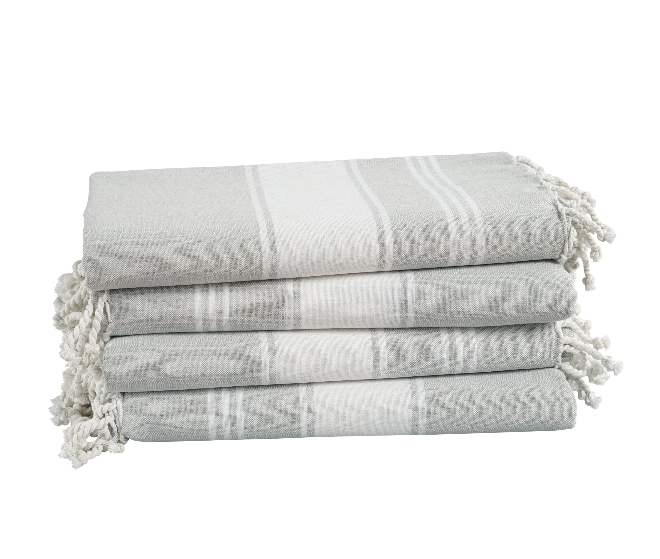 Set of 4 Chambray Turkish Beach Towels - Grey